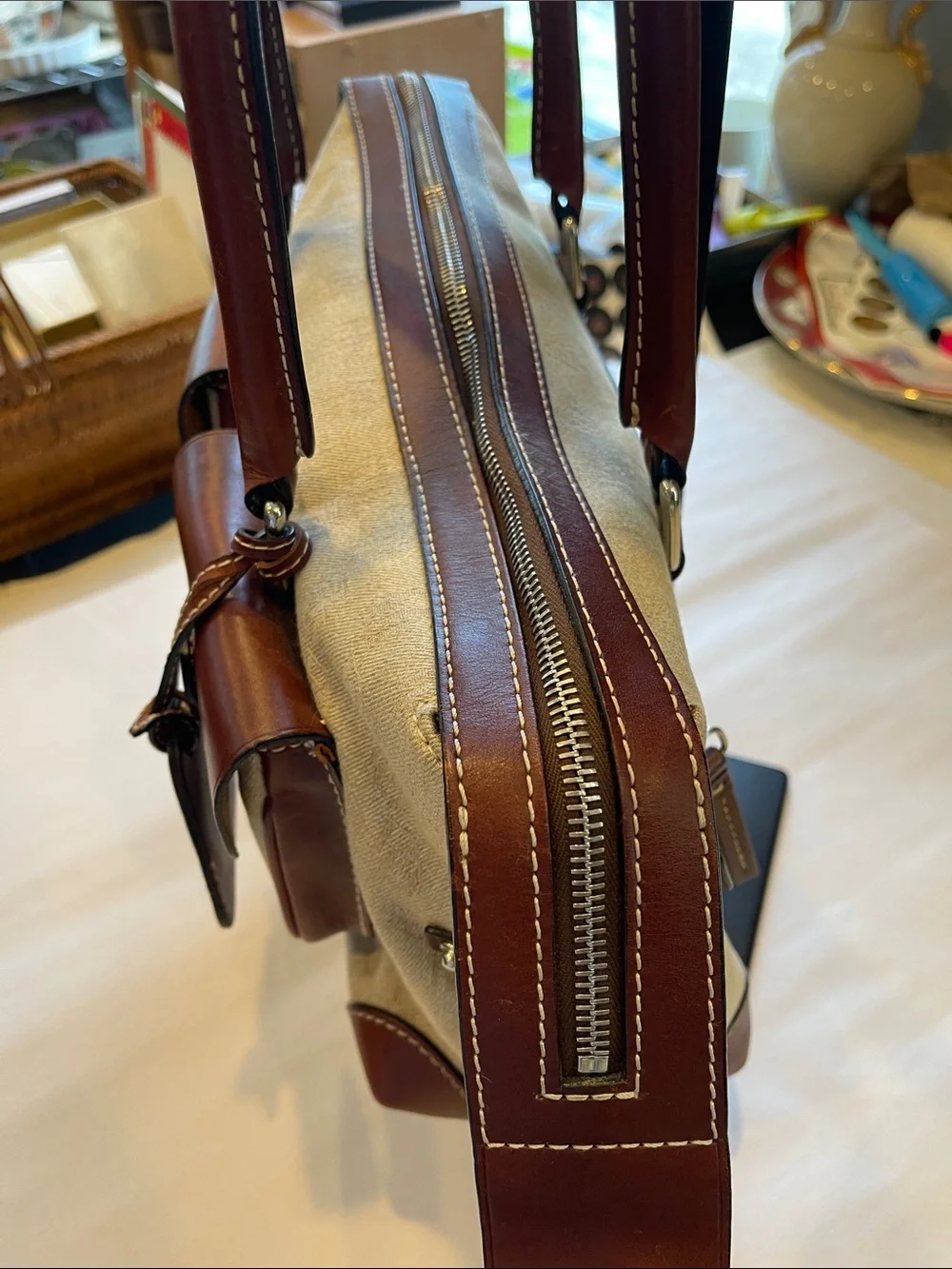 DOONEY & BOURKE MONOGRAM CANVAS LEATHER SATCHEL PURSE HANDBAG
